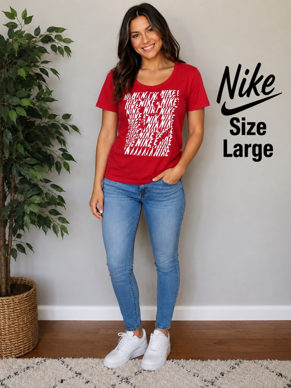 Nike Red Graphic Logo Tee Size Large Short Sleeve Athletic Cut T Shirt